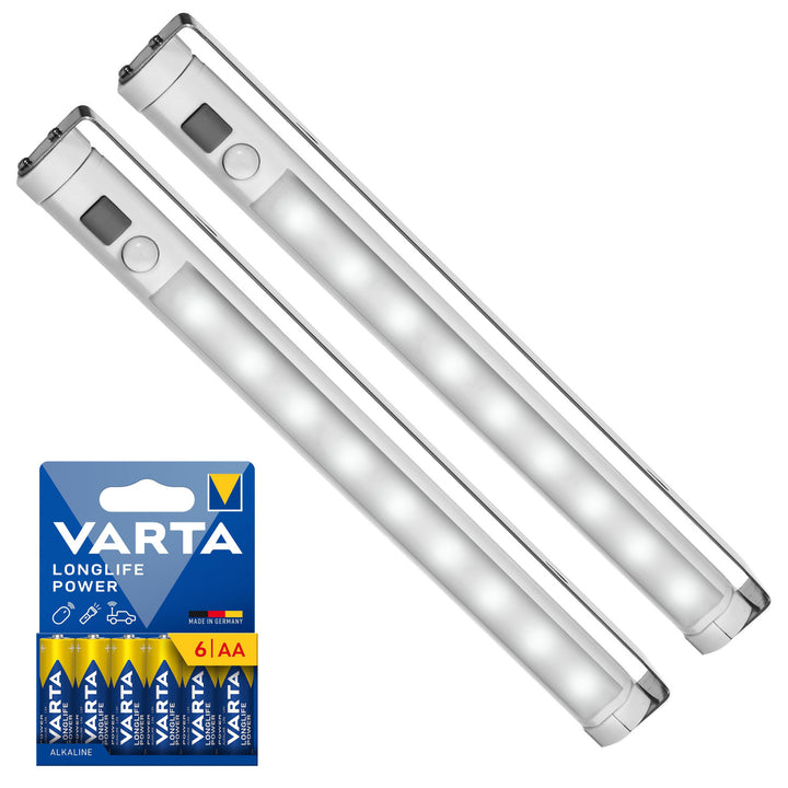 2x kuchynská LED lampa Maclean, podskriňová, 9 SMD, na batérie, PIR senzor zapnutie/vypnutie, MCE166 + 6x batéria R-06 R06 AA LR06 1,5 V VARTA Longlife Power