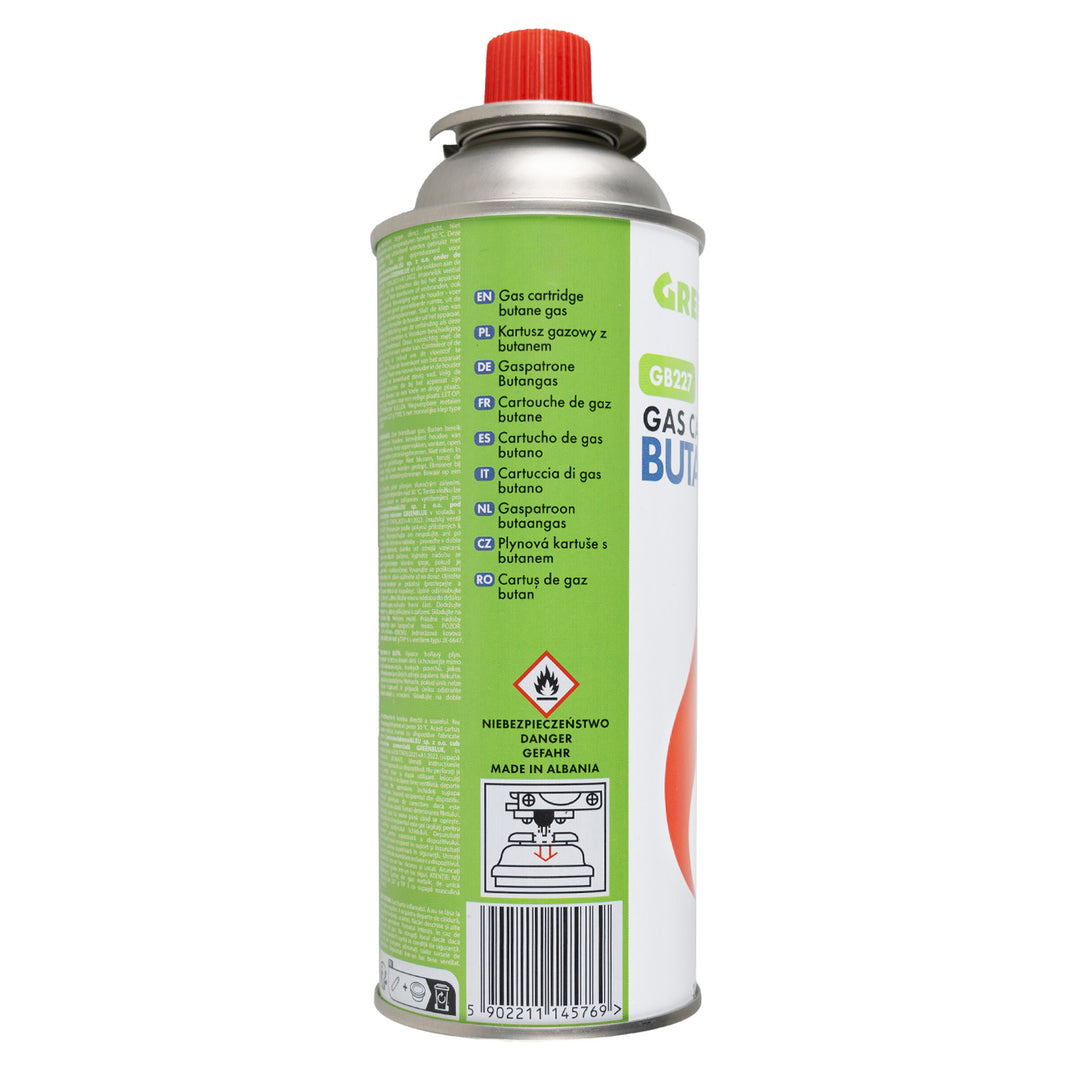 18 ks plynových náplní 227 g GreenBlue. Certifikát: Pi 0875, v súlade s normou EN 417, bután, prevádzkový rozsah -10 °C až +40 °C, GB227