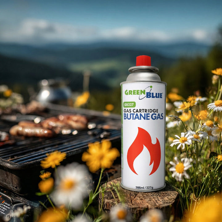 18 ks plynových náplní 227 g GreenBlue. Certifikát: Pi 0875, v súlade s normou EN 417, bután, prevádzkový rozsah -10 °C až +40 °C, GB227