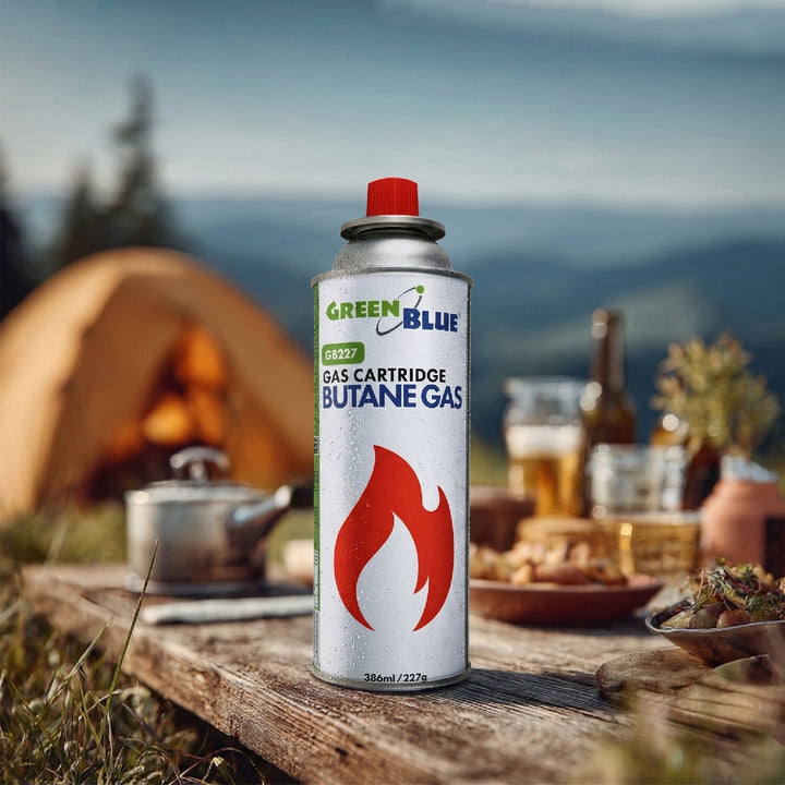 20 ks plynových náplní 227 g GreenBlue. Certifikát: Pi 0875, v súlade s normou EN 417, bután, prevádzkový rozsah -10 °C až +40 °C, GB227