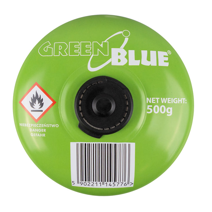 10 ks plynových náplní GreenBlue 500 g. Certifikát: Pi 0437, v súlade s normou EN 417, bután-propán, teplotný rozsah -10 °C až +40 °C, závitový ventil 7/16'' GB499