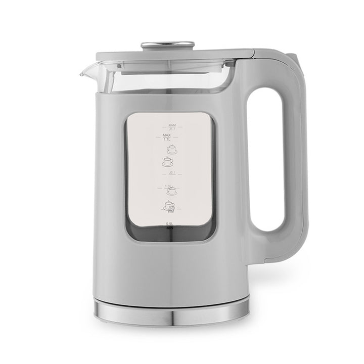 Sklenená rýchlovarná kanvica Maestro, objem 1,7 l, výkon 2200 W, ukazovateľ hladiny vody, LED podsvietenie, otočná základňa, farba sivá, MR-065-GREY