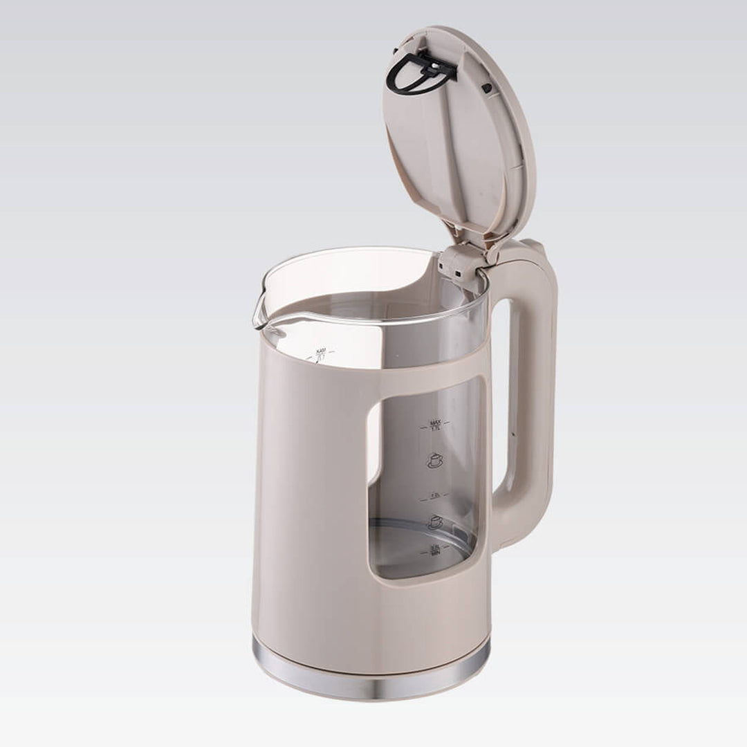 Sklenená rýchlovarná kanvica Maestro, objem 1,7 l, výkon 2200 W, ukazovateľ hladiny vody, LED podsvietenie, otočná základňa, farba béžová, MR-065-BEIGE