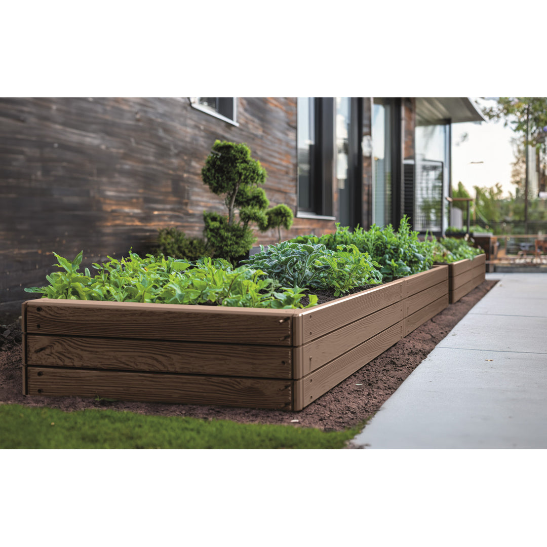 Záhradný obrubník Prosperplast Base Woody, 149 x 75 cm, odolný voči poveternostným vplyvom, modulárna konštrukcia, farba hnedá, IBWR-7587U