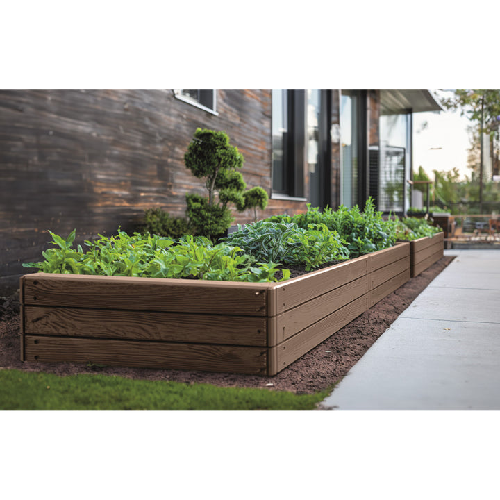Záhradný obrubník Prosperplast Base Woody, 149 x 75 cm, odolný voči poveternostným vplyvom, modulárna konštrukcia, farba hnedá, IBWR-7587U