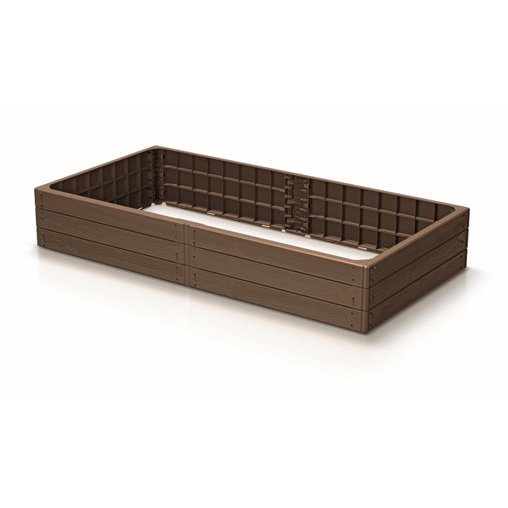 Záhradný obrubník Prosperplast Base Woody, 149 x 75 cm, odolný voči poveternostným vplyvom, modulárna konštrukcia, farba hnedá, IBWR-7587U