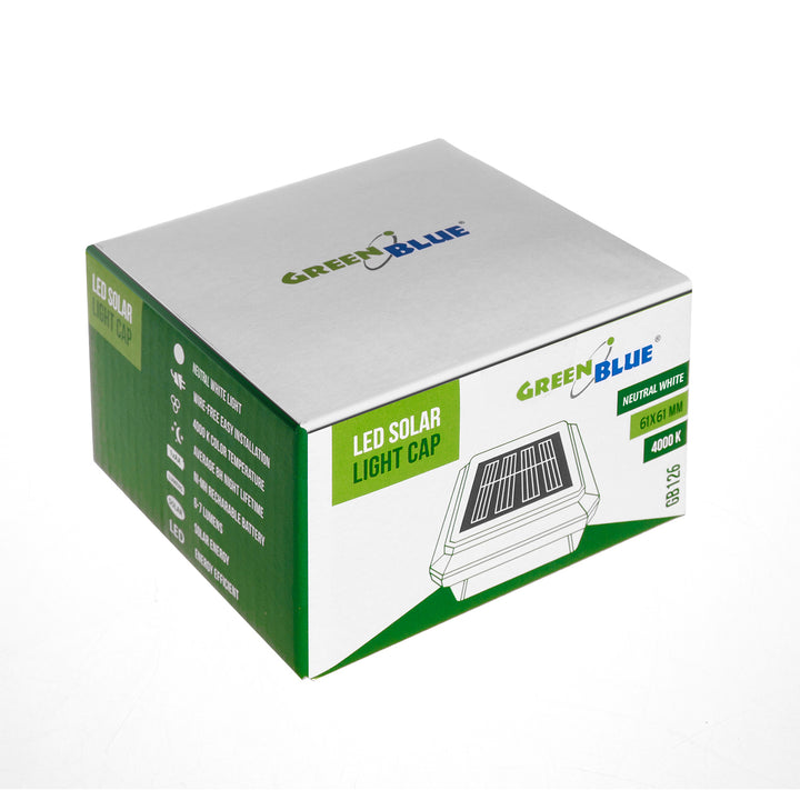Solárna LED lampa na stĺpik GreenBlue, 60 x 60 mm, oblúkový kryt, GB126, 2 ks