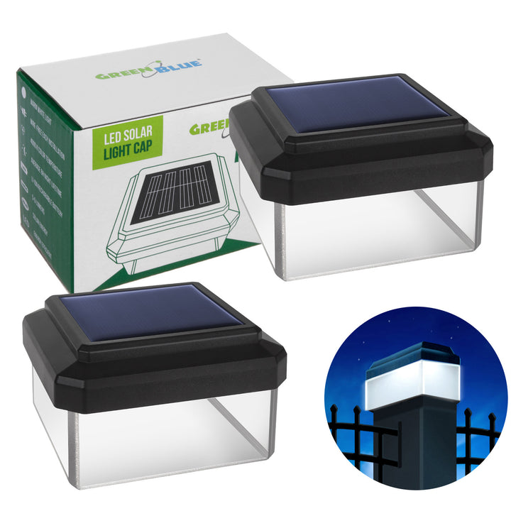 Solárna LED lampa na stĺpik GreenBlue, 60 x 60 mm, oblúkový kryt, GB126, 2 ks