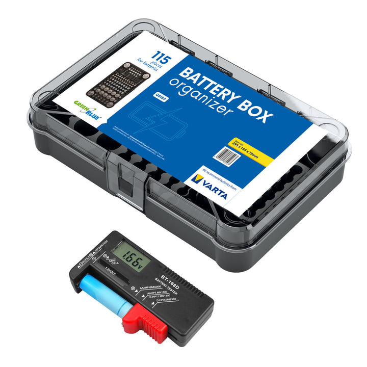 Organizér na batérie GreenBlue GB189 + digitálny tester batérií a akumulátorov Lamex