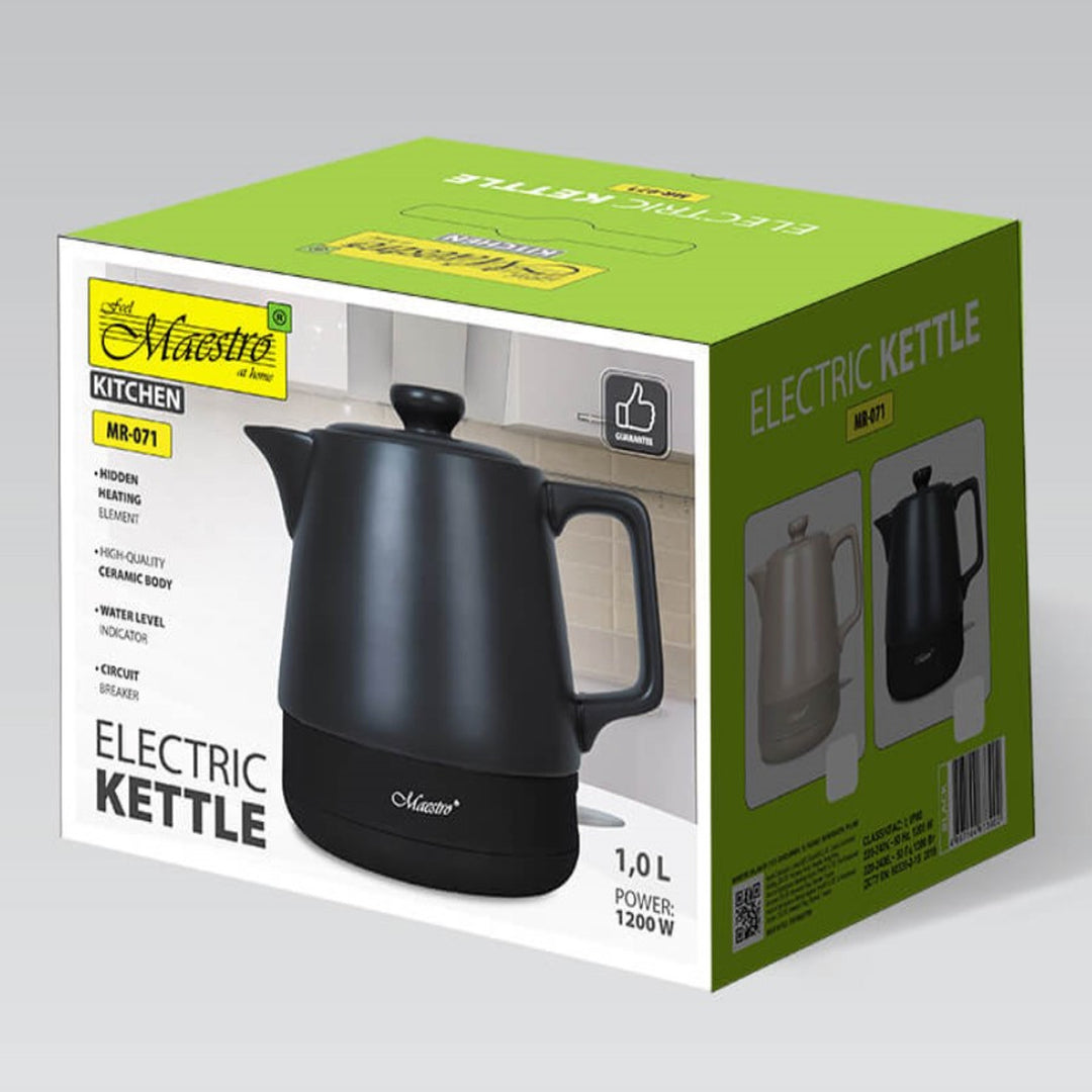 Keramická rýchlovarná kanvica Maestro, objem 1 l, výkon 1200 W, farba čierna, MR-071