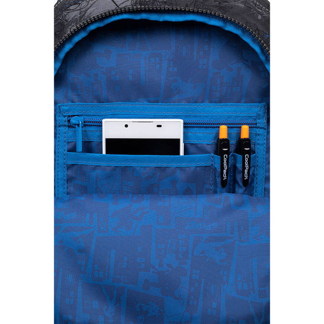 Školský batoh Spiderman Coolpack, veľkosť Jerry (15"), tvarované chrbátové čelo, 3 priestranné priehradky, zosilnené dno, F029777