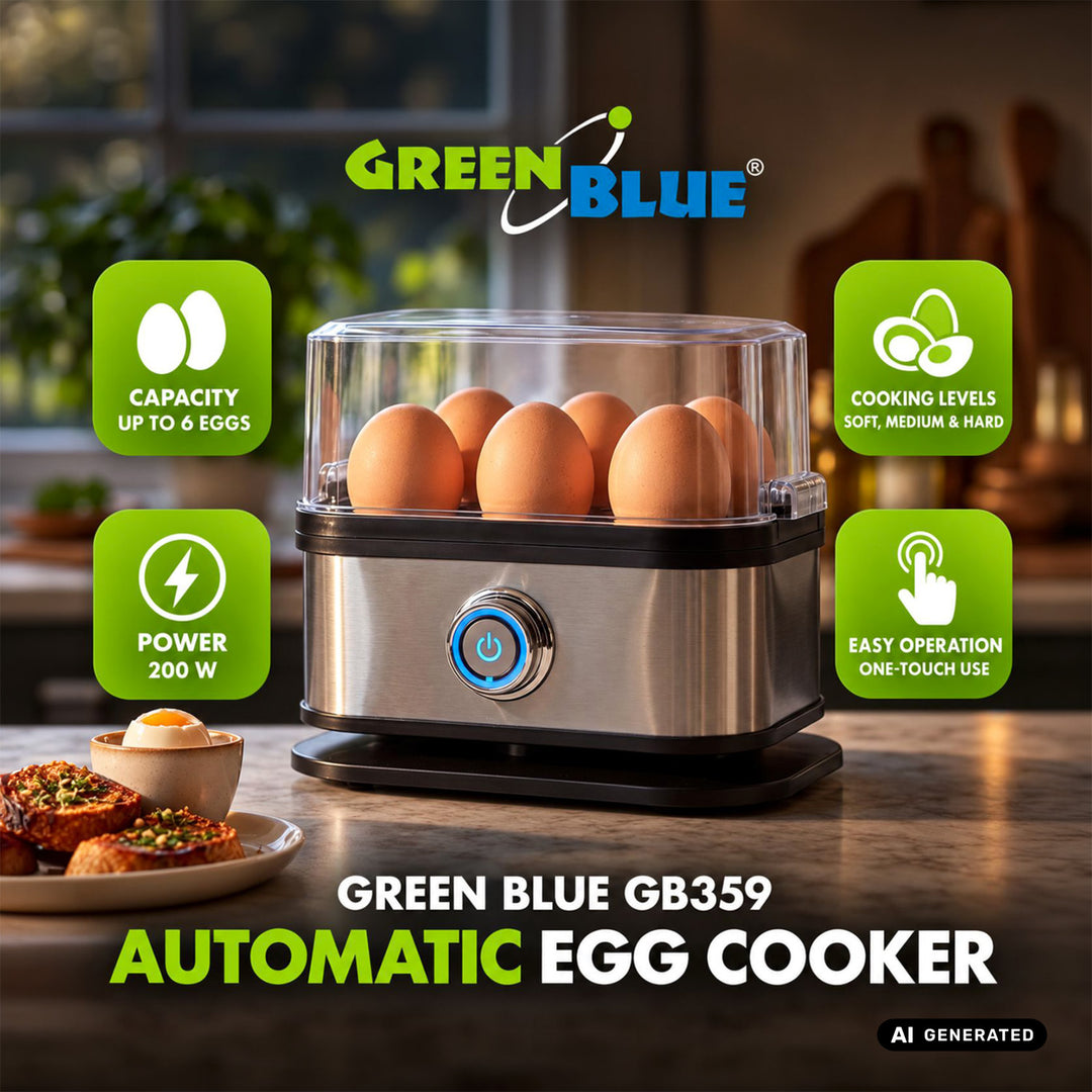 Automatický varič na vajcia GreenBlue, výkon 200 W, až na 6 vajec, odmerka, 220–240 V~, 50/60 Hz, GB359