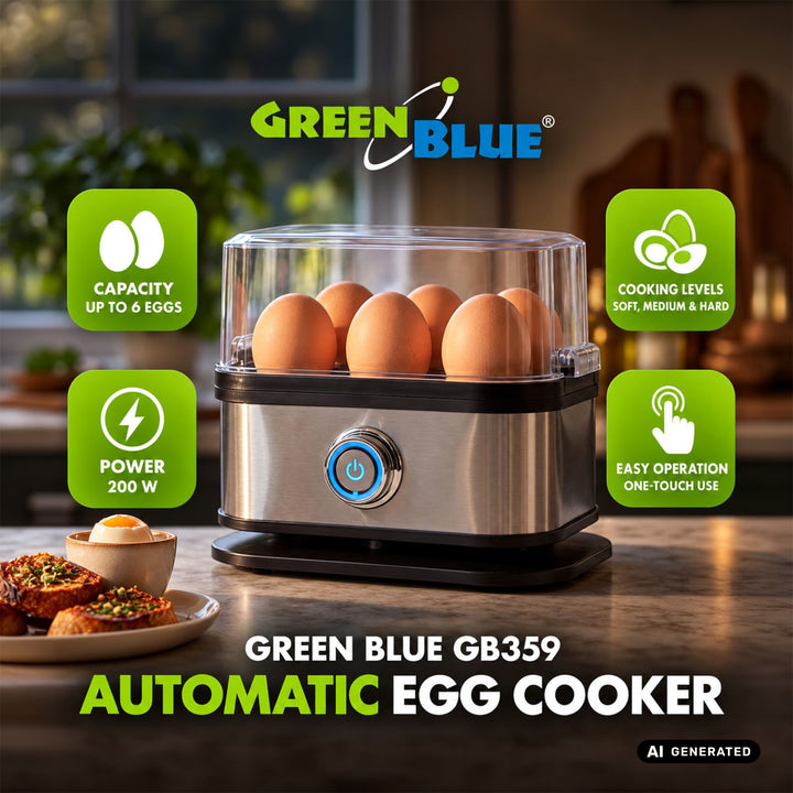 Automatický varič na vajcia GreenBlue, výkon 200 W, až na 6 vajec, odmerka, 220–240 V~, 50/60 Hz, GB359