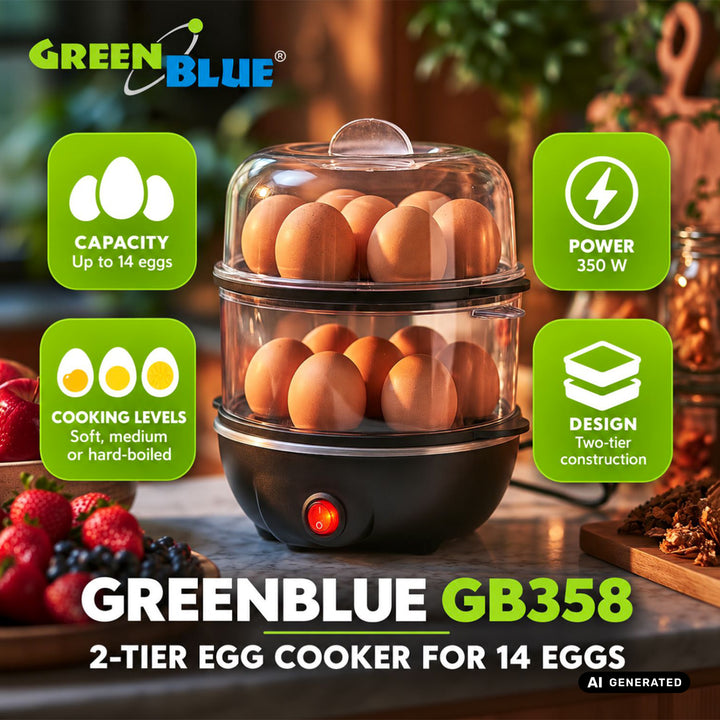 Dvojposchodový vajcovar GreenBlue na 14 vajec, výkon 350 W, pre 14 vajec, 220–240 V~, 50/60 Hz, GB358
