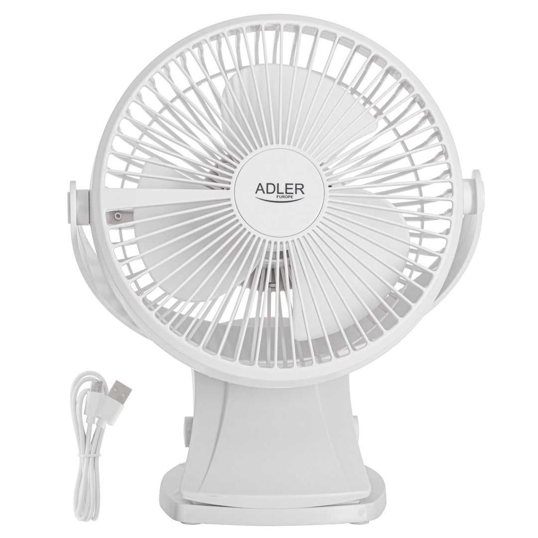 Stolný ventilátor s klipom, na batériu, 15,5 cm, otočný o 360°, USB-C, Adler