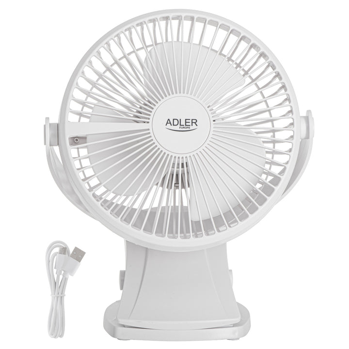 Stolný ventilátor s klipom, na batériu, 15,5 cm, otočný o 360°, USB-C, Adler