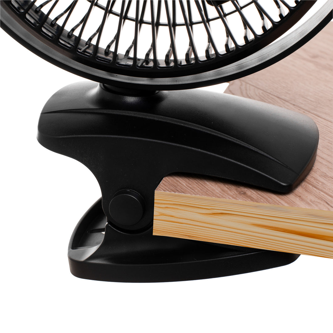Stolný ventilátor s klipom, na batériu, 15,5 cm, otočný o 360°, USB-C, Adler
