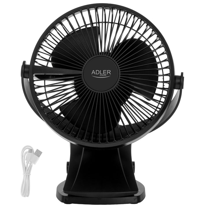 Stolný ventilátor s klipom, na batériu, 15,5 cm, otočný o 360°, USB-C, Adler
