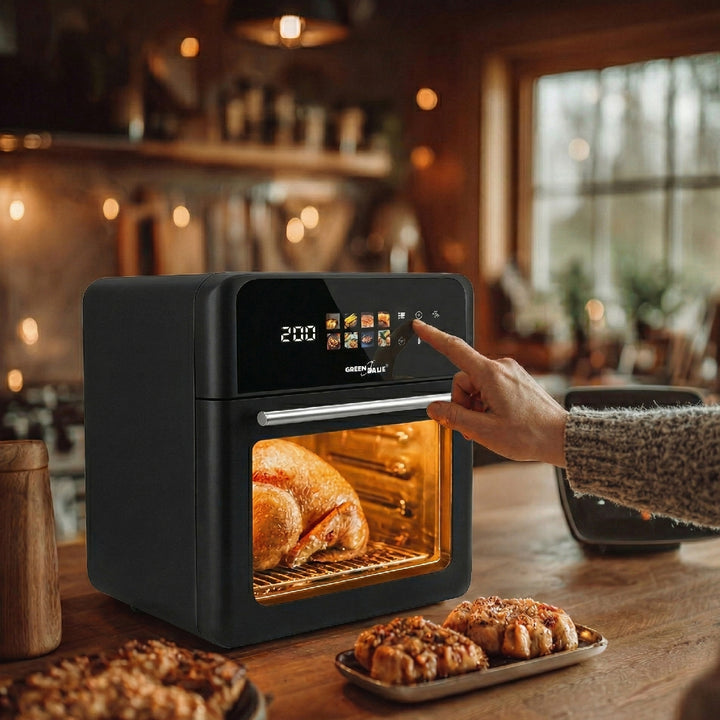 Bezolejová fritéza AIR FRYER GreenBlue, výkon 1800 W, objem 10 l, 8 programov, príslušenstvo, časovač, GB950 + papierové vložky 16 cm, 100 ks