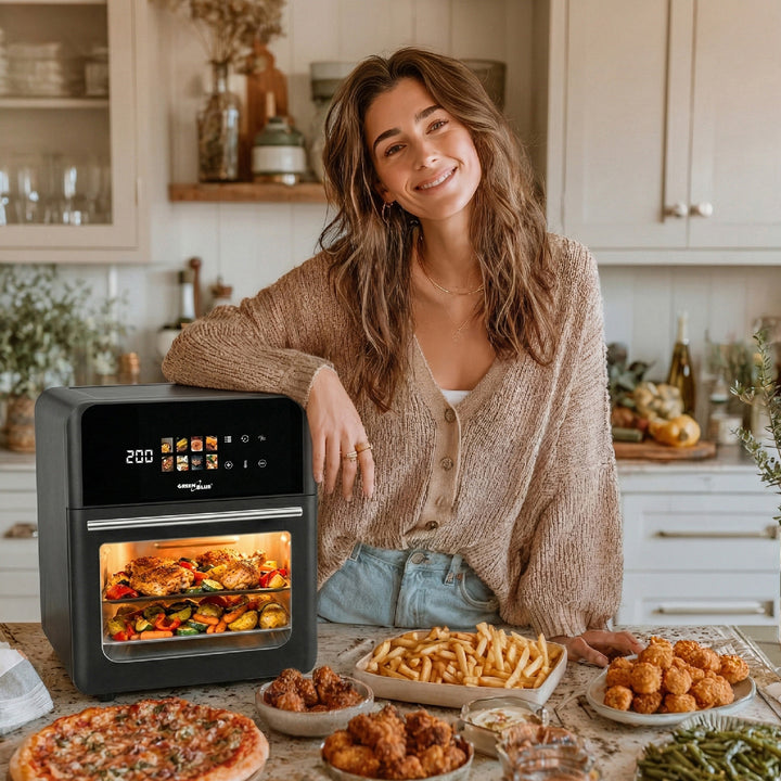 Bezolejová fritéza AIR FRYER GreenBlue, výkon 1800 W, objem 10 l, 8 programov, príslušenstvo, časovač, GB950 + papierové vložky 16 cm, 100 ks
