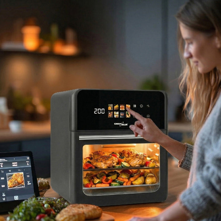 Bezolejová fritéza AIR FRYER GreenBlue, výkon 1800 W, objem 10 l, 8 programov, príslušenstvo, časovač, GB950 + papierové vložky 16 cm, 100 ks