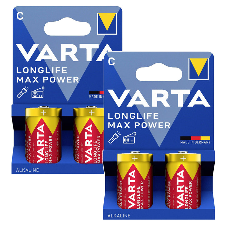 4x alkalická batéria R-14 R14 C 1,5 V Varta Longlife Max Power
