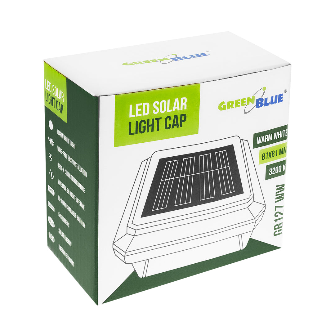 Solárna LED lampa na stĺpik GreenBlue, 80 × 80 mm, oblúkový kryt, 3200 K, GB127 WW, 4 ks