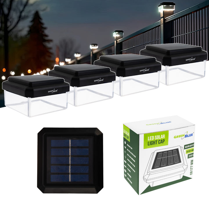 Solárna LED lampa na stĺpik GreenBlue, 80 × 80 mm, oblúkový kryt, 3200 K, GB127 WW, 4 ks