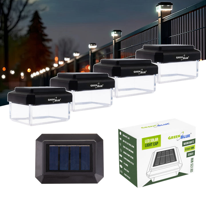 Solárna LED lampa na stĺpik GreenBlue, 60 × 40 mm, oblúkový kryt, 3200 K, GB125 WW, 4 ks