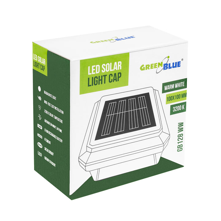Solárna LED lampa na stĺp GreenBlue, 100 × 100 mm, oblúkový kryt, 3200 K, GB128 WW, 4 ks