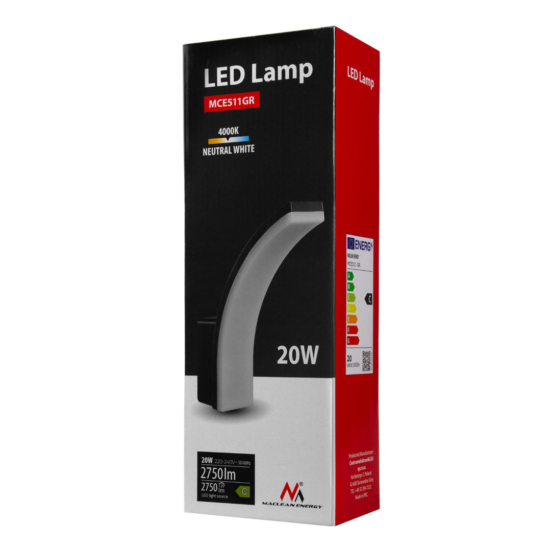 LED svietidlo Maclean, farba sivá, 20 W, IP65, 2750 lm, neutrálna biela farba (4000 K) MCE511 GR, 2 ks
