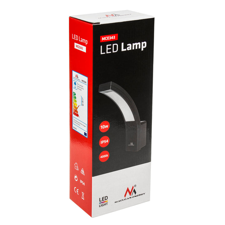 LED fasádne svietidlo Maclean, 800 lm, IP54, 10 W, prirodzená biela farba (4000 K), čierna farba, MCE343 B, 2 ks