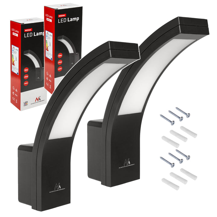 LED fasádne svietidlo Maclean, 800 lm, IP54, 10 W, prirodzená biela farba (4000 K), čierna farba, MCE343 B, 2 ks
