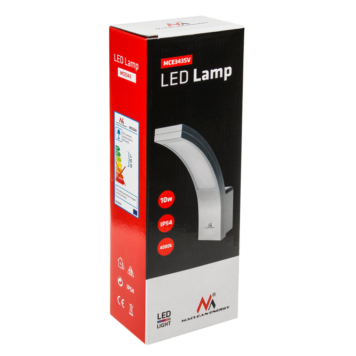 LED fasádne svietidlo Maclean, 800 lm, IP54, 10 W, prirodzená biela farba (4000 K), strieborná farba, MCE343 SV, 2 ks