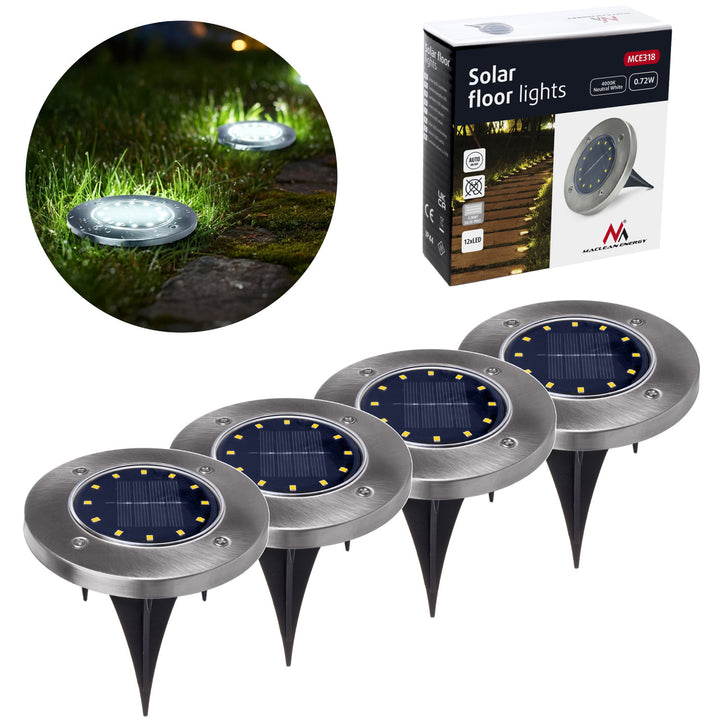 Solárna záhradná LED lampa Maclean IP44, 12 LED SMD, 4000 K, Ni-MH 600 mAh, 0,7 W, MCE318, 4 ks