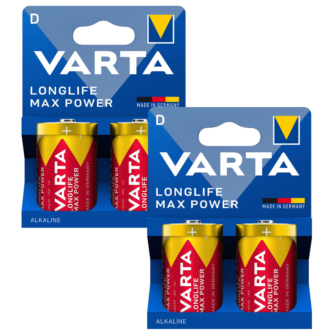 4x alkalická batéria R-20 R20 D 1,5 V Varta Longlife Max Power