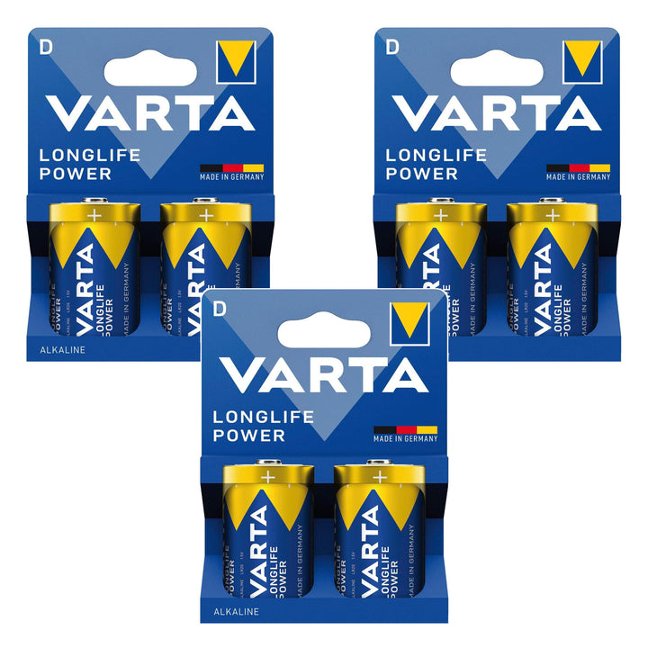 6 ks alkalických batérií R-20 R20 D 1,5 V Longlife Power Varta
