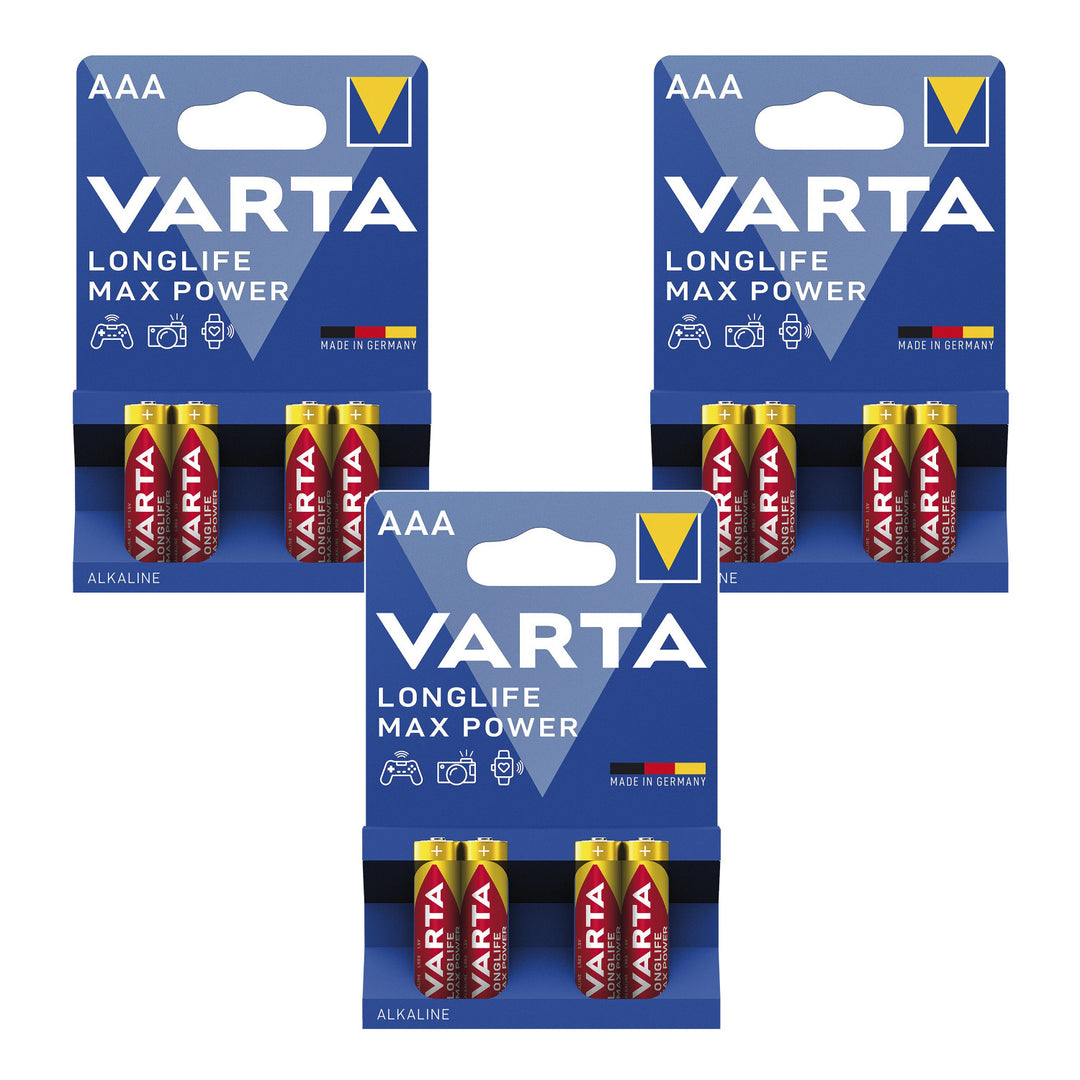 12 ks batérií R-03 R03 AAA 1,5 V alkalických Varta Longlife Max Power