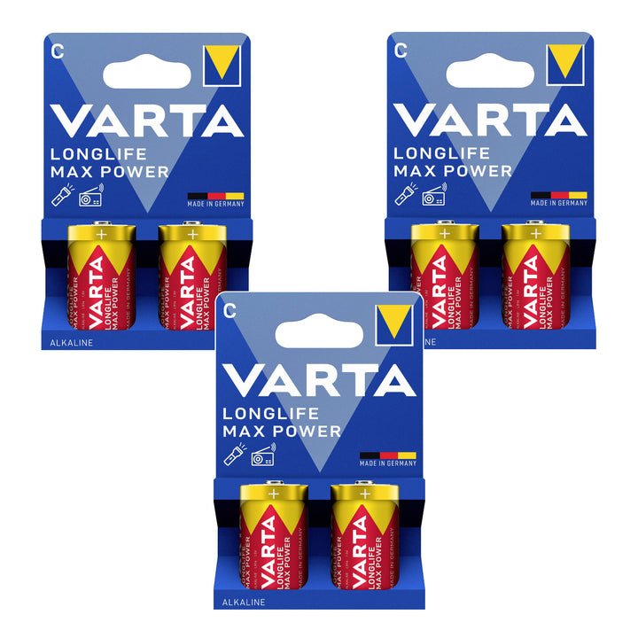 6 ks alkalických batérií R-14 R14 C 1,5 V Varta Longlife Max Power