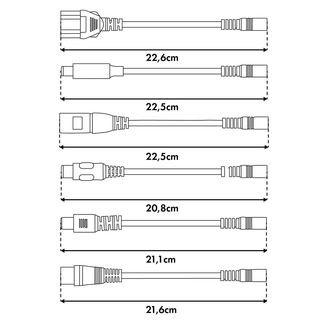 Univerzálna nabíjačka / napájací adaptér Maclean Energy, pre kolobežky, 42 V DC, 2 A, max. 85 W, rýchle nabíjanie, 6 konektorov, MCE667
