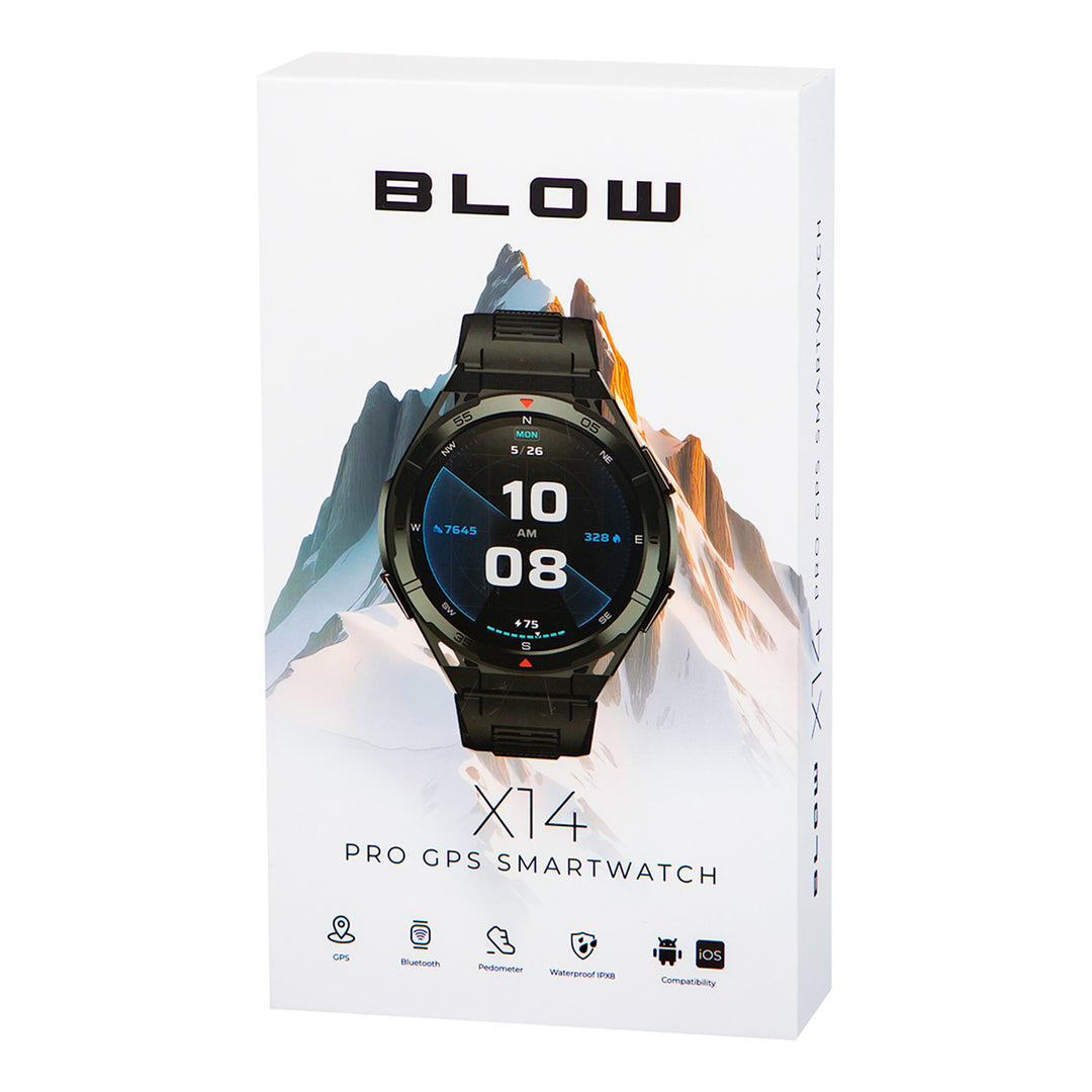 Inteligentné hodinky BLOW X14 Pro, 1,43" AMOLED displej, batéria 490 mAh, GPS, 4 GB RAM a 256 MB pamäte, zdravotné funkcie, 2 farby remienka, 89-016#
