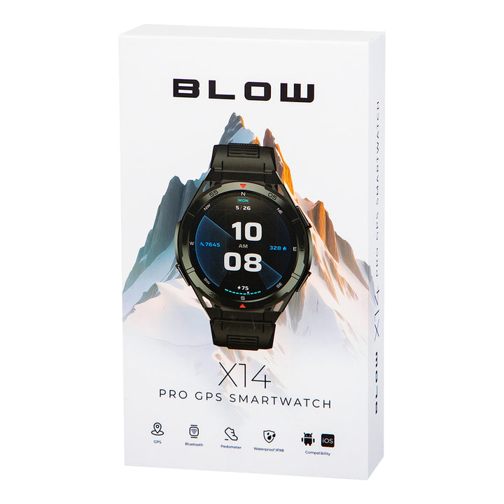 Inteligentné hodinky BLOW X14 Pro, 1,43" AMOLED displej, batéria 490 mAh, GPS, 4 GB RAM a 256 MB pamäte, zdravotné funkcie, 2 farby remienka, 89-016#