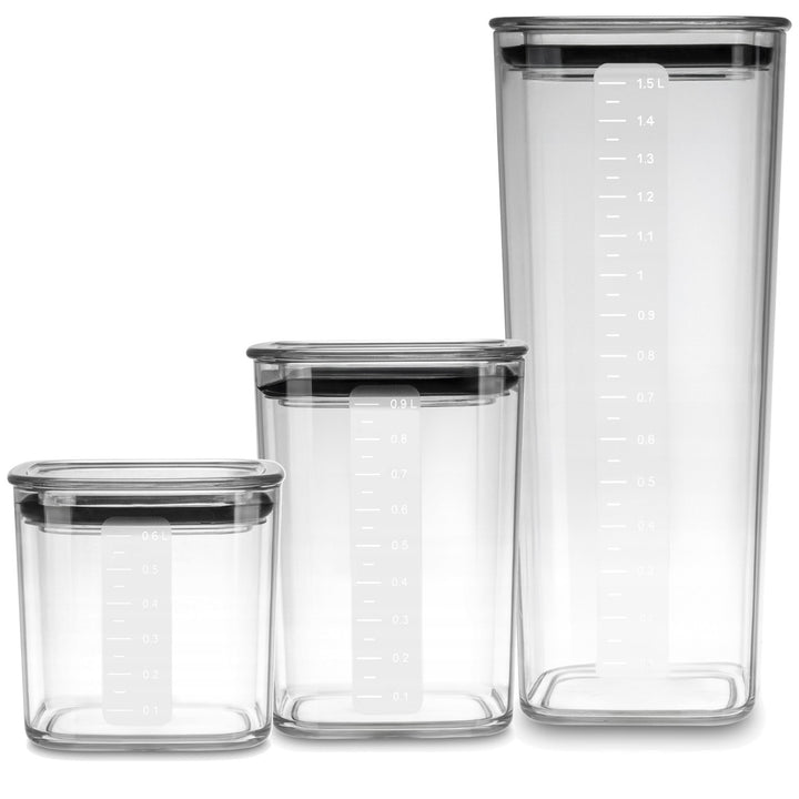 Kuchynské nádoby Practic na sypké potraviny, objem 0,6 l, 0,9 l, 1,5 l, s viečkami s tesnením,