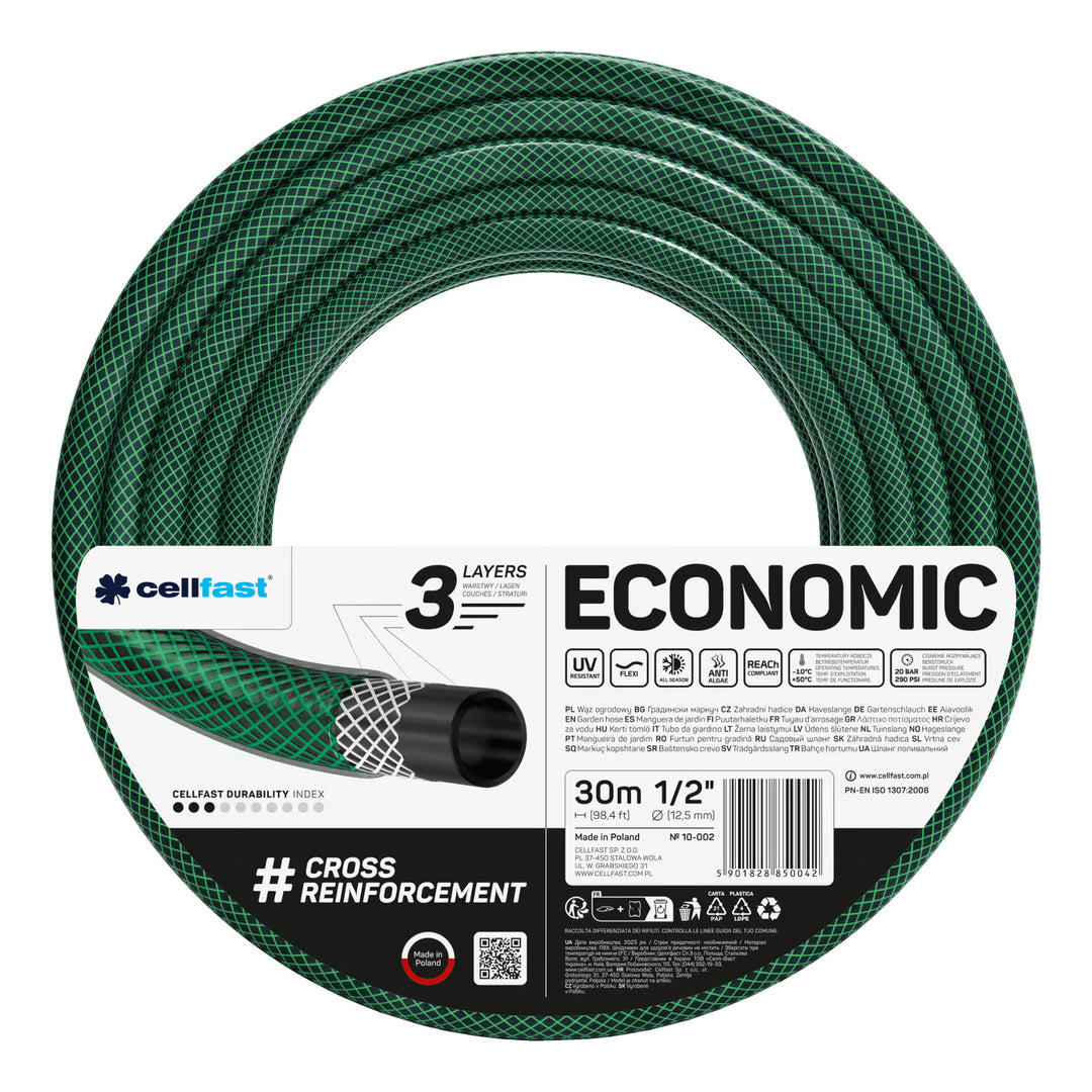 Vozík na hadicu Cellfast Aluplus 1/2" 60 m + záhradná hadica Cellfast Economic 1/2" 30 m