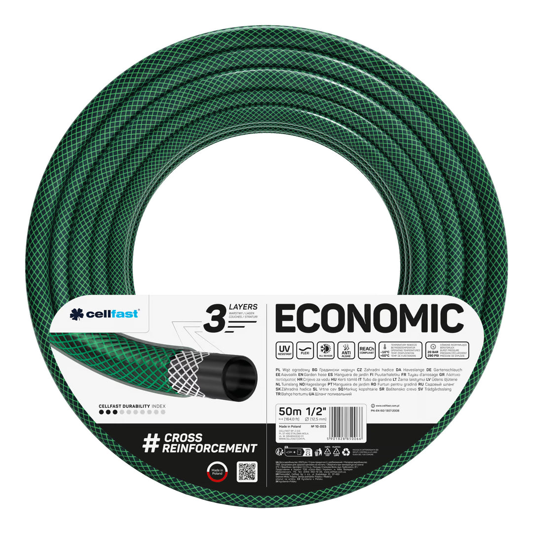 Vozík na hadicu Cellfast Aluplus 1/2" 60 m + záhradná hadica Cellfast Economic 1/2" 50 m