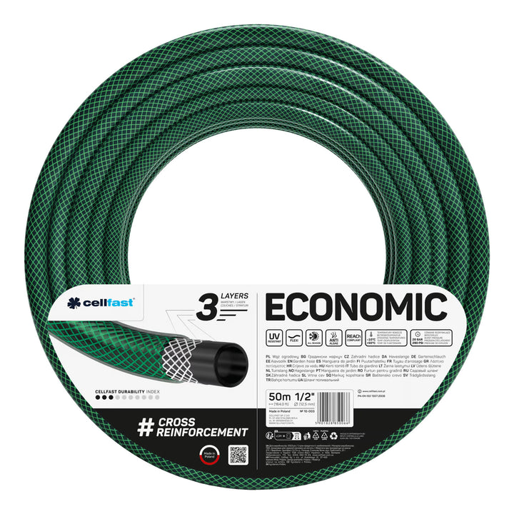 Vozík na hadicu Cellfast Aluplus 1/2" 60 m + záhradná hadica Cellfast Economic 1/2" 50 m