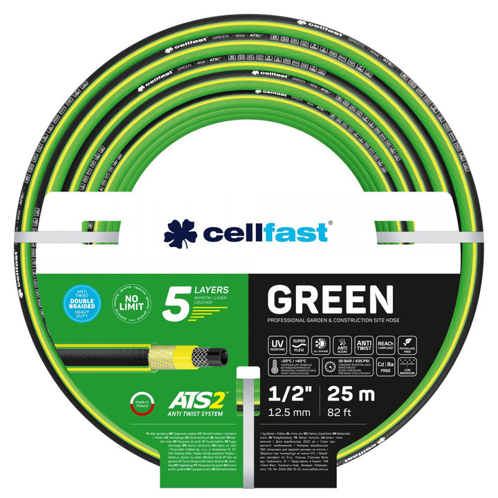 Vozík na hadicu Cellfast Aluplus 1/2" 60 m + záhradná hadica Cellfast Green ATS2 1/2" 25 m + sada s priamym zavlažovačom Cellfast Basic 1/2"