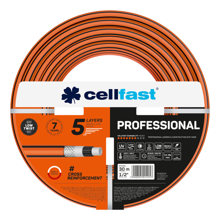 Vozík na hadicu Cellfast Aluplus 1/2" 60 m + Záhradná hadica Cellfast, PROFESSIONAL 1/2" 30 m + Sada s priamym zavlažovačom Cellfast Basic 1/2"
