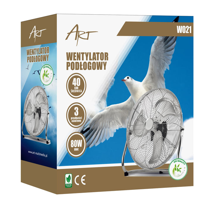 Podlahový ventilátor HanksAir, výkon 80 W, 3 prevádzkové stupne, vyrobený z pochrómovanej ocele, priemer 40 cm, dĺžka kábla 1,5 m, W021