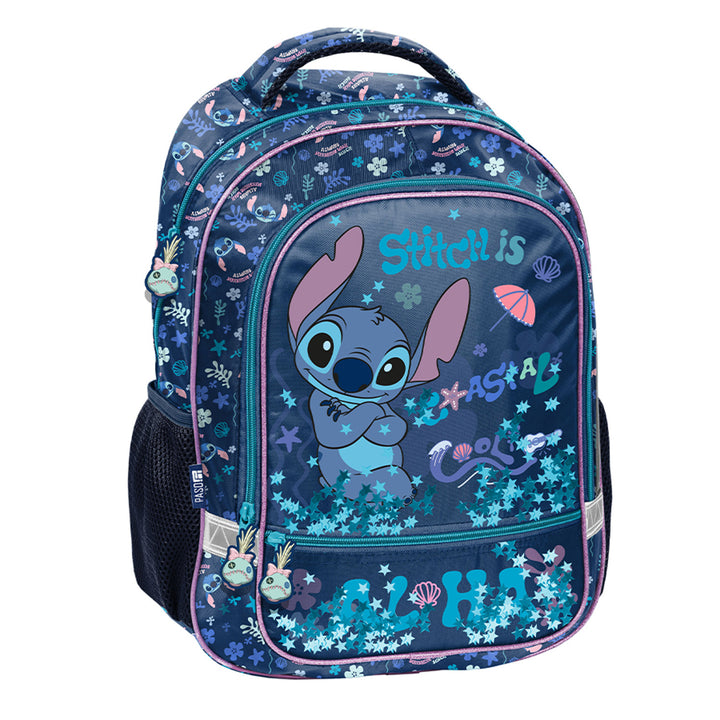 Školská súprava Stitch Paso, batoh s dvoma priehradkami, reflexnými prvkami a vystuženým chrbtom, puzdro na písacie potreby bez obsahu a s úchytmi na pomôcky, vrece na topánky, ktoré sa dá pripnúť na chrbát, DS26XX